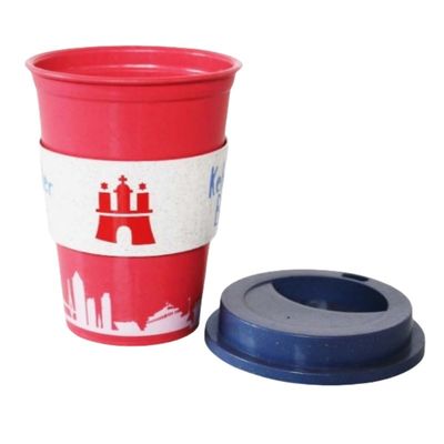 Reusable Plastic Coffee Keep Cups Custom Made Silicone Band BPA Free Promotional Printed