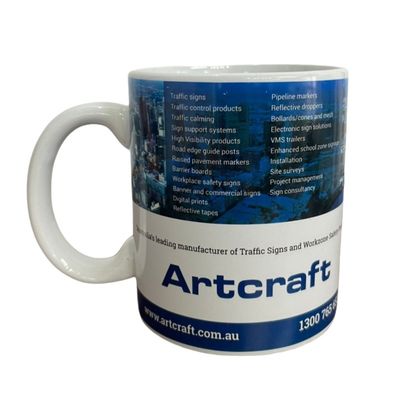 Promotional 350ml 12oz Ceramic Coffee Mugs Full Color Wrap Printed Custom Made