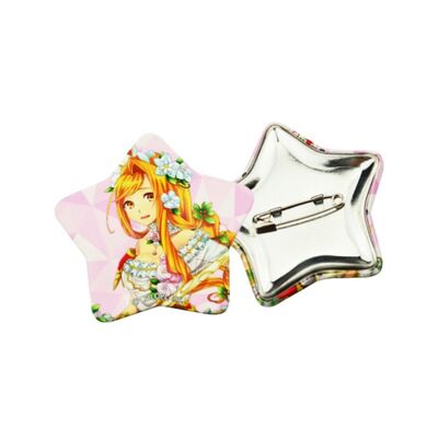 Full Color Printed Star Shape Tinplate Button Pin Badges For Promotion